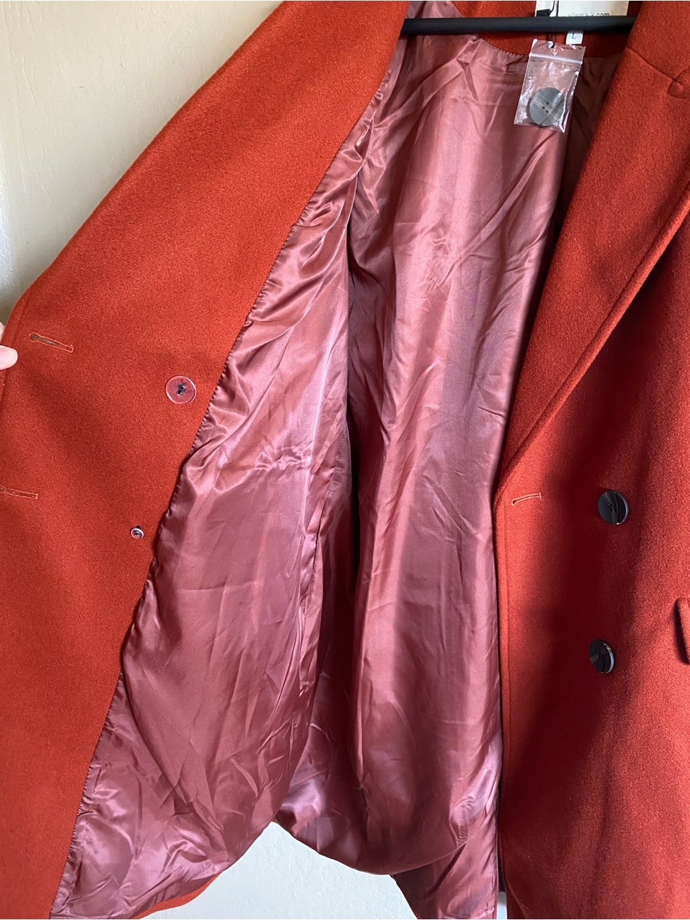 Allegra K Rust Orange Long Double Breasted Coat Size L Retro Mod - Picture 6 of 11